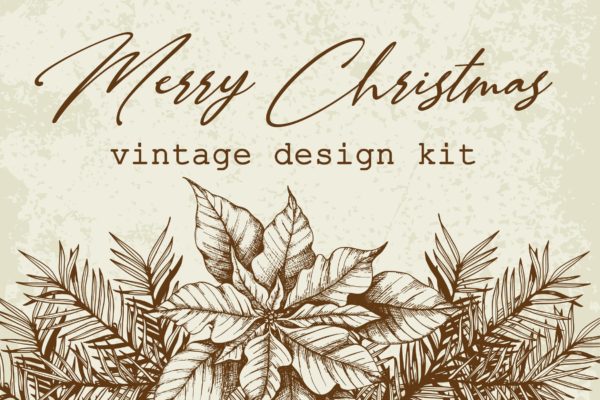 圣诞主题复古设计风格素材精选包[元素/背景/无缝纹理] Merry Christmas Vintage Design Kit