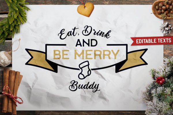 圣诞节主题T恤创意徽章印花设计素材精选 Merry Christmas T-Shirt. Vector Print, Holiday SVG