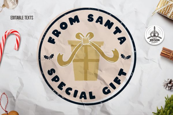 复古风格圣诞节主题T恤印花图案设计素材精选 Santa T-Shirt. Christmas Vector Print, Holiday SVG