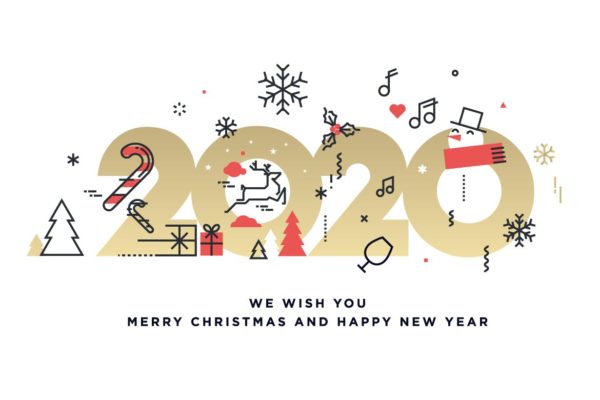 圣诞节&2020年新年主题创意数字矢量插画设计素材精选v3 Merry Christmas and Happy New Year 2020