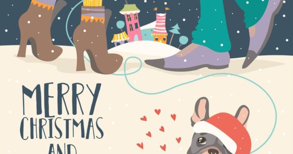 圣诞节情侣矢量手绘设计素材精选 Couple of love celebrating Christmas. Vector