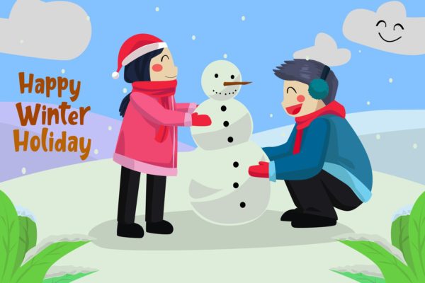 堆雪人场景圣诞节主题矢量插画素材精选 Happy Winter Holiday – Vector Illustration