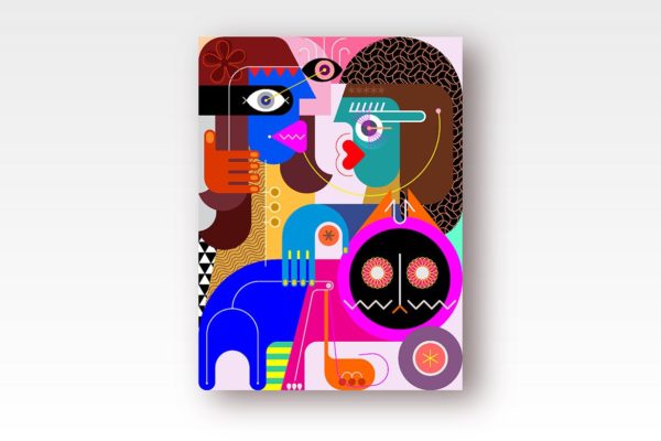 女人与猫抽象矢量插画设计素材精选 Woman stroking a cat