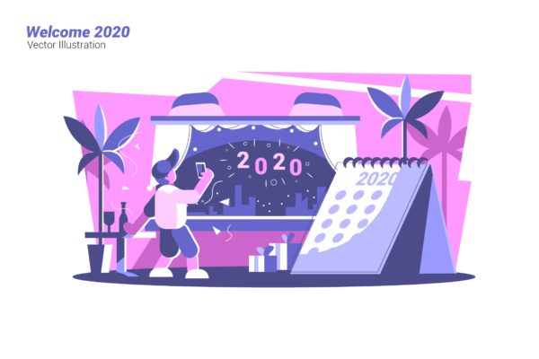 迎接2020主题新年矢量插画素材精选 Welcome 2020 – Vector Illustration