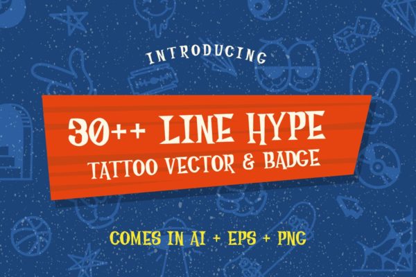 30+线条艺术纹身图案&徽章矢量图形素材精选 30++ Line Hype Tattoo Vector & Badge
