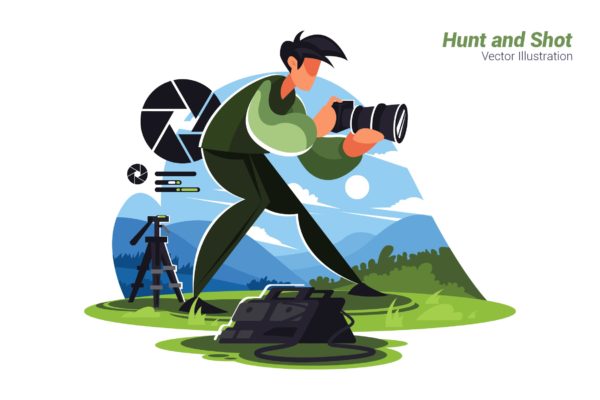 动物摄影矢量概念插画设计素材精选 Hunt and Shot – Vector Illustration