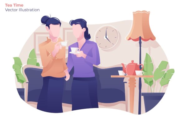 品茶时光茶文化主题矢量插画设计素材精选 Tea Time – Vector Illustration