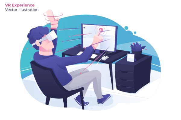 VR虚拟现实体验场景概念插画素材精选 VR Experience – Vector Illustration
