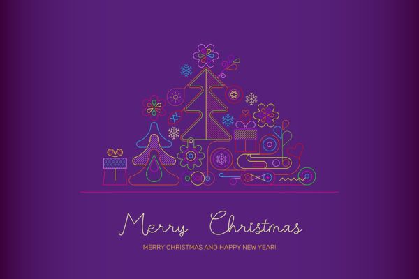霓虹灯线条设计风格圣诞节主题矢量插画 Merry Christmas neon design vector print template