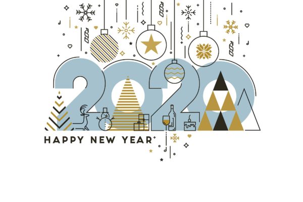 扁平设计风格彩色线条新年庆祝主题概念插画素材精选 Flat Thin Color Line Concept of Happy New Year