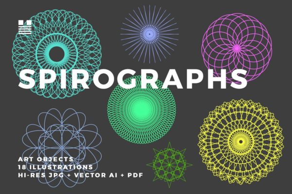 18个曼陀罗风格矢量几何图形素材精选 Spirographs