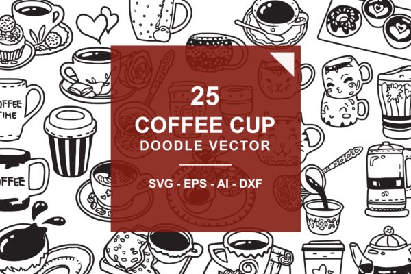 25款咖啡元素涂鸦手绘图案设计素材精选 Coffee Doodle Vector