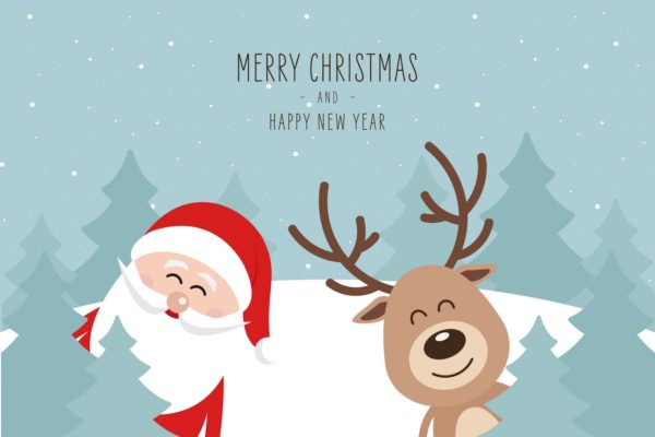 可爱圣诞老人和驯鹿圣诞节主题矢量设计素材精选 Christmas Cute Santa Claus and Reindeer Vector