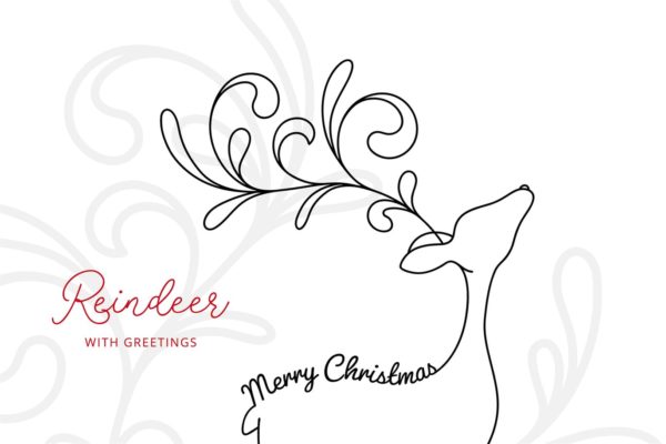 驯鹿线条手绘艺术矢量插画素材精选 Reindeer with Greetings – Line Art Vector Drawing