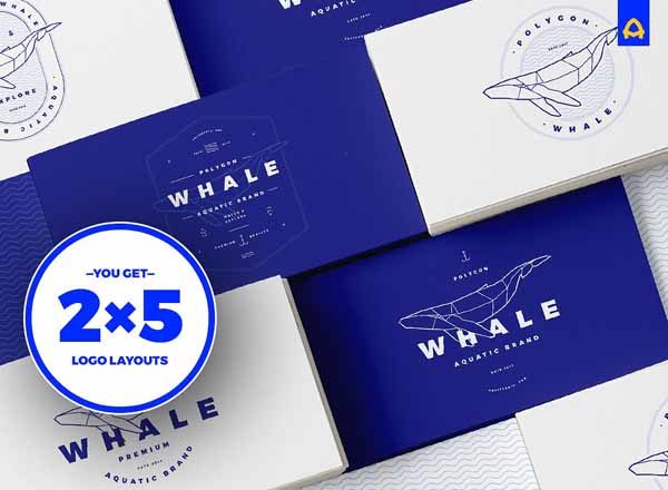 超高格调复古多边形鲸鱼矢量标示下载[AI, EPS]