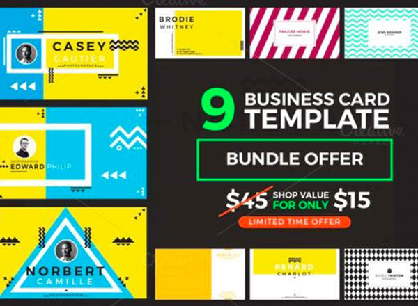 9个高端时尚商务新孟菲斯风格名片模板（psd&ai）