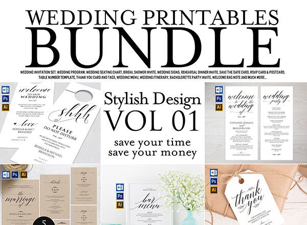 时尚的婚礼邀请函卡片名片设计模板精选