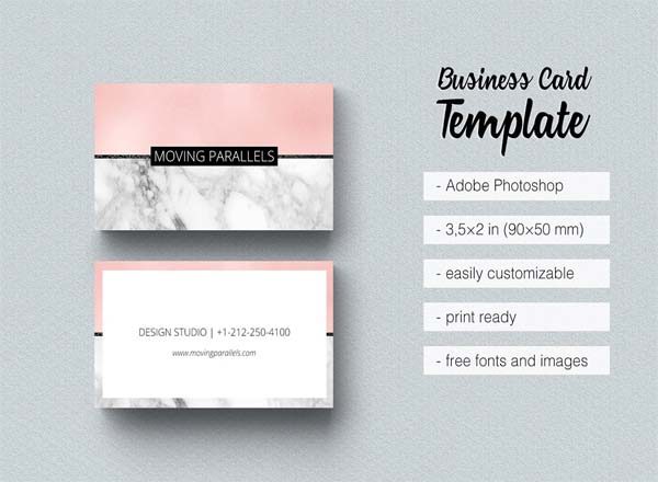 玫瑰金大理石粉红色名片模板PSD