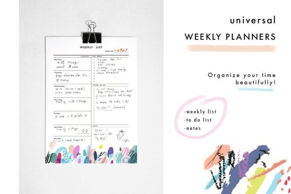 周计划行程规划模板 Weekly Planners. EPS & JPEG