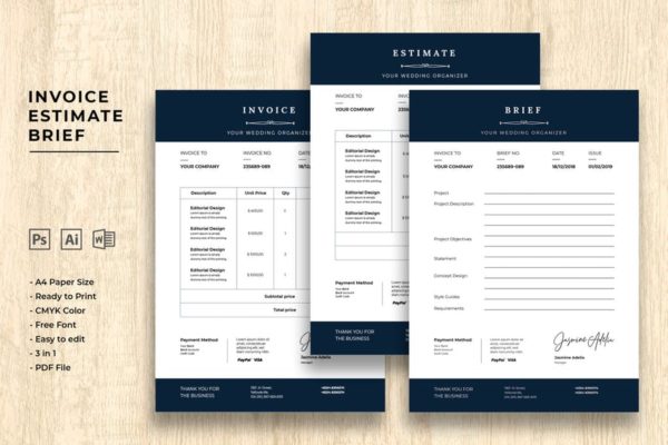 通用性企业发票单据/预算报价表格设计模板精选 Invoice Estimate Brief