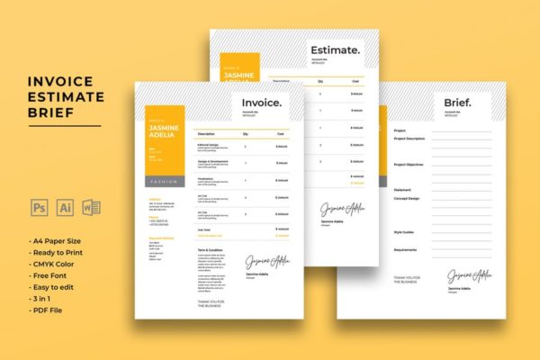 高级商用账单发票单据设计模板精选 Invoice Estimate Brief