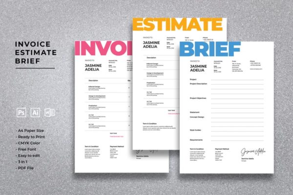商业发票/费用估算表单设计模板精选 Invoice Estimate Brief