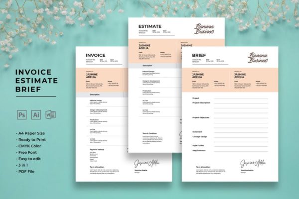 企业商用账单/发票/单据/费用清单设计模板精选 Invoice Estimate Brief