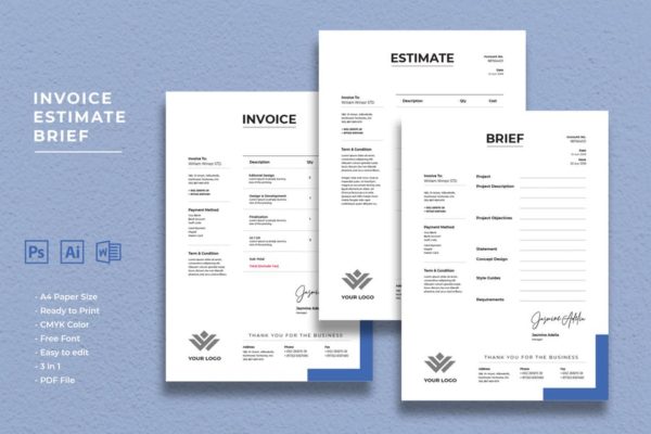 简约实用账单/发票/单据/费用清单设计模板精选 Invoice Estimate Brief