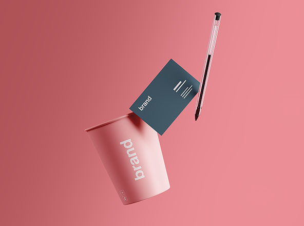 杯子和名片品牌VI设计预览样机模板 Cup & Business Card Branding Mockup