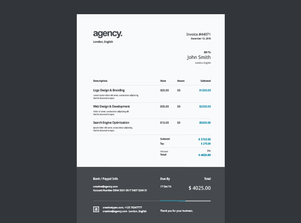 A4规格商业发票票据设计模板精选 A4 Invoice Print Template