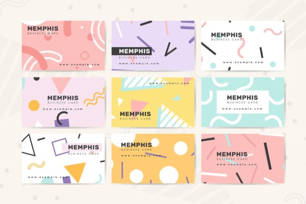 孟菲斯风格企业名片设计模板精选套装 Memphis name card design vector