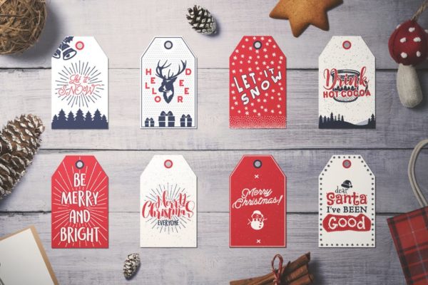 复古设计风格圣诞标签/吊牌设计模板精选 Retro Christmas Tags, Holiday Social Media Cards
