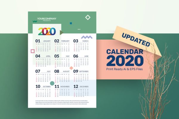 2020年简约设计风格年历表日历设计模板精选 Calendar