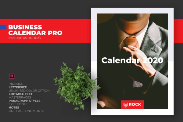 简约商务设计风格2020年日历表设计模板精选v1 2020 Clean Business Calendar with US Holiday