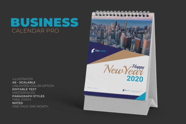 2020年企业定制活页台历表设计模板精选 Clean Business Calendar Pro