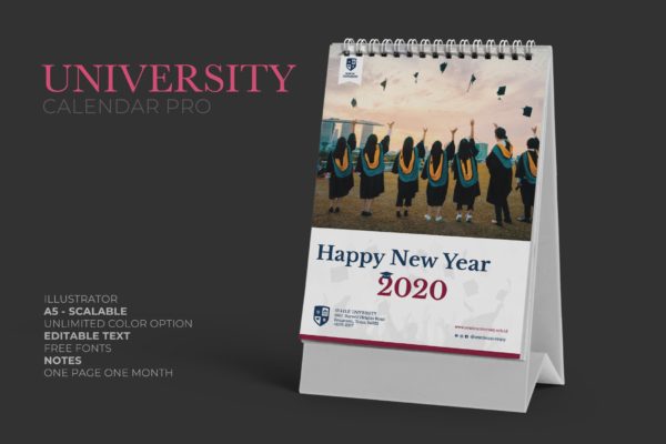 多行业通用可定制2020年活页台历表设计模板精选 2020 University Calendar Pro