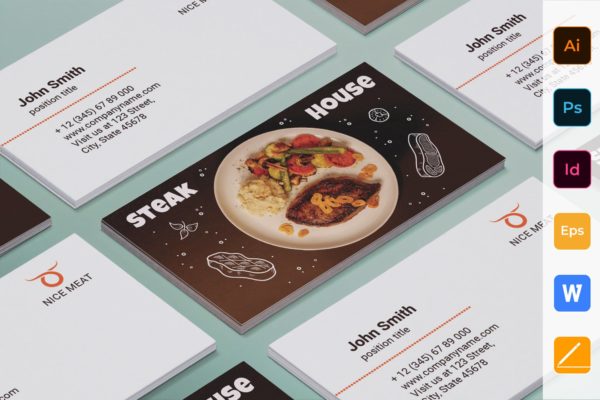 牛排西餐厅职员名片设计模板精选 Steak House Business Card