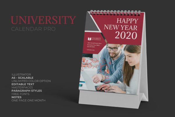 教育行业日历定制设计2020年活页台历设计模板精选 2020 University Education Calender Pro
