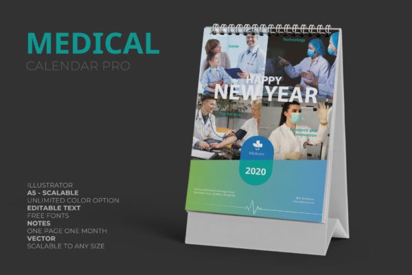 2020年医药医疗机构定制设计活页台历设计模板精选 2020 Clean Medical / Hospital Calendar Pro