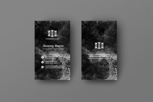 黑色墨水肌理背景竖版企业名片设计模板精选v11 Vertical Black Business Card. 11