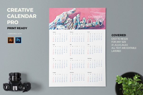 创意年历设计2020设计模板精选素材 Creative Calendar Pro 2020
