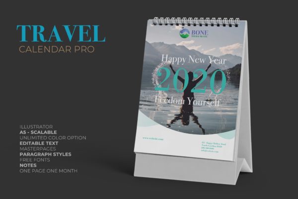 2020年旅行主题活页台历表设计模板精选 2020 Clean Travel Calender Pro