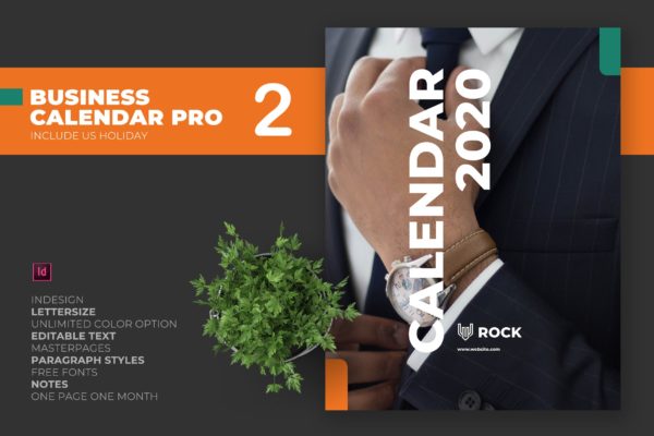 简约商务设计风格2020年日历表设计模板精选v2 2020 Clean Business Calendar Pro with US Holiday