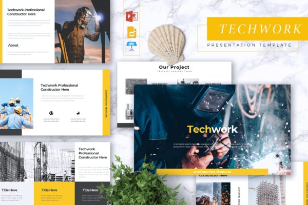 建筑基建项目商业计划书大洋岛精选PPT模板 TECHWORK – Construction Powerpoint/Keynote/Google