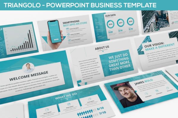 互联网创业项目推介上市路演大洋岛精选PPT模板 Triangolo – Powerpoint Business Template