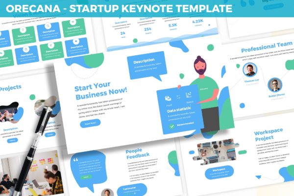 创业项目路演/融资计划书大洋岛精选Keynote模板 Orecana – Startup Keynote Template