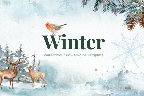 冬季水彩设计风格大洋岛精选PPT模板下载 Winter – Watercolour PowerPoint Template
