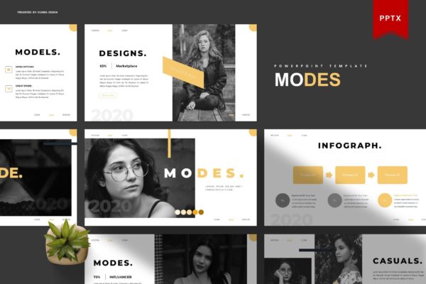 平面模特/创意摄影服务企业大洋岛精选PPT模板 Modes | Powerpoint Template
