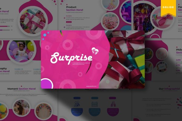 生日派对节日主题方案策划大洋岛精选谷歌演示模板 Sureprise | Google Slides Template