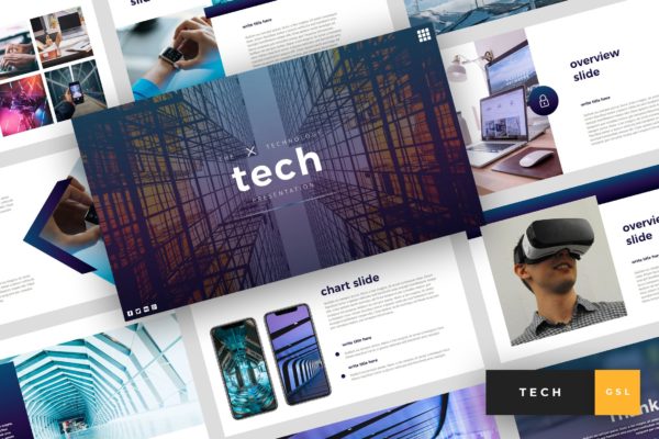 科技企业&项目宣传大洋岛精选谷歌演示模板 Tech – Technology Google Slides Template